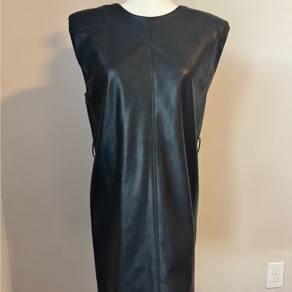 Zara Black Faux Leather Midi Dress